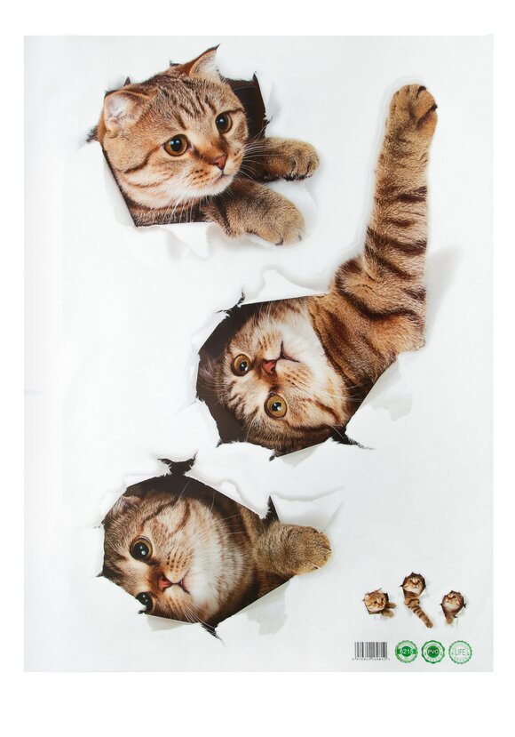 Наклейка интерьерная 3D Три кошки шир.  580, рис. 1