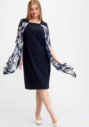 Платье трикотажное с шифоновой накидкой