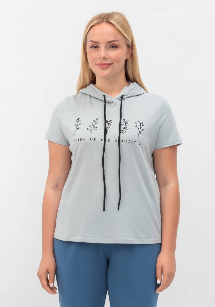 Футболка с капюшоном и лаконичным принтом шир.  750, рис. 13