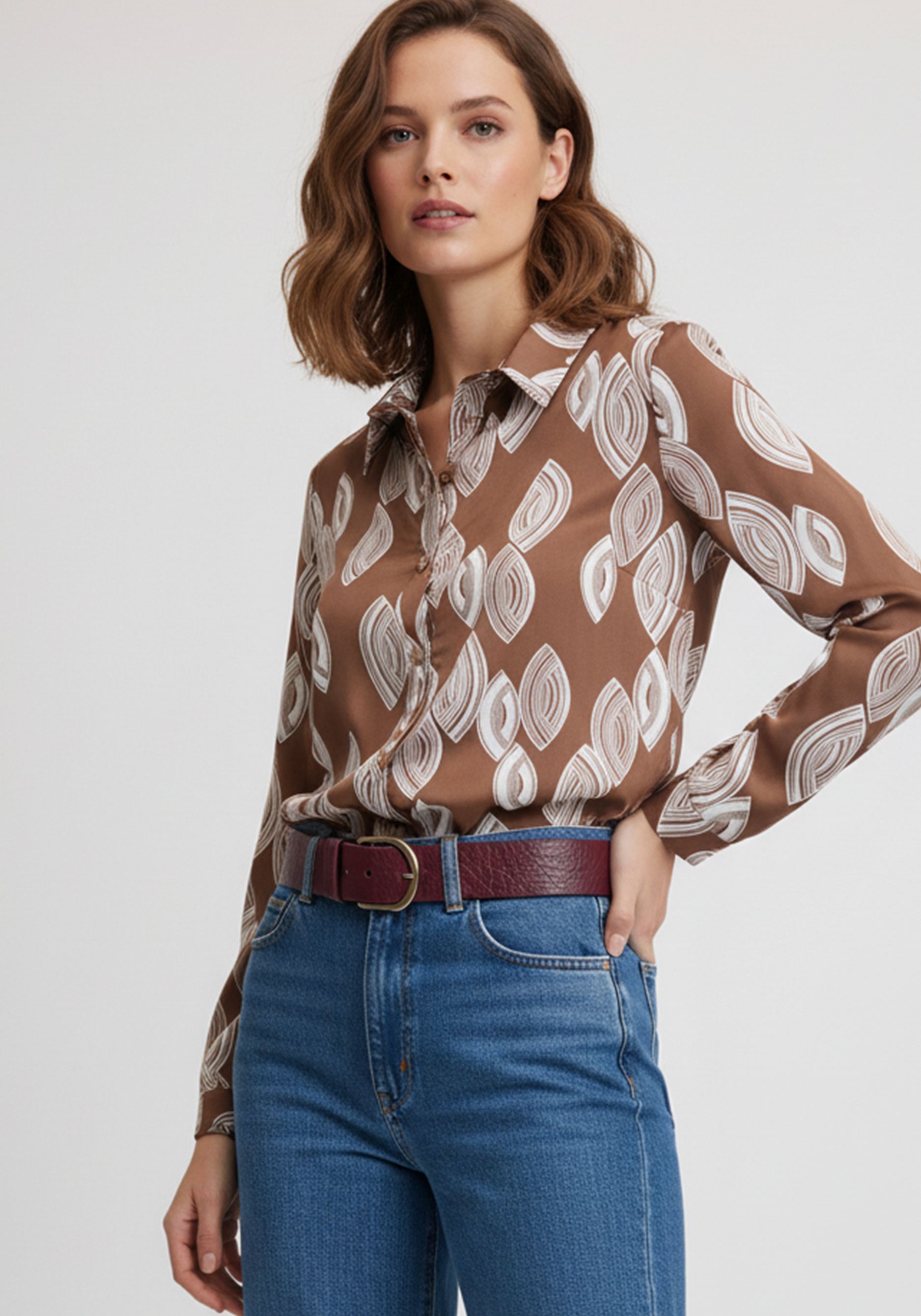 

Блуза свободного кроя с застежкой, Коричневый