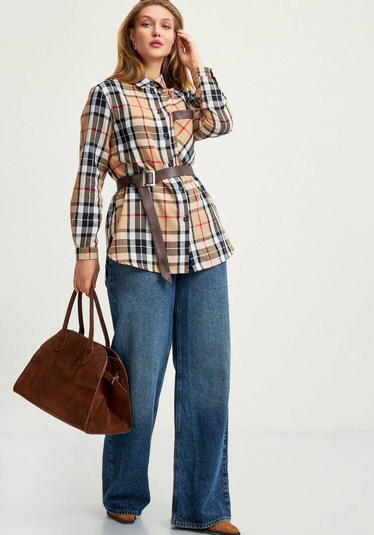 Рубашка в клетку с поясом шир.  750, рис. 17