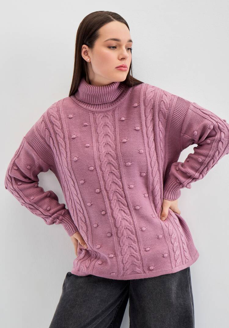 Джемпер с высокой горловиной и косами шир.  750, рис. 4