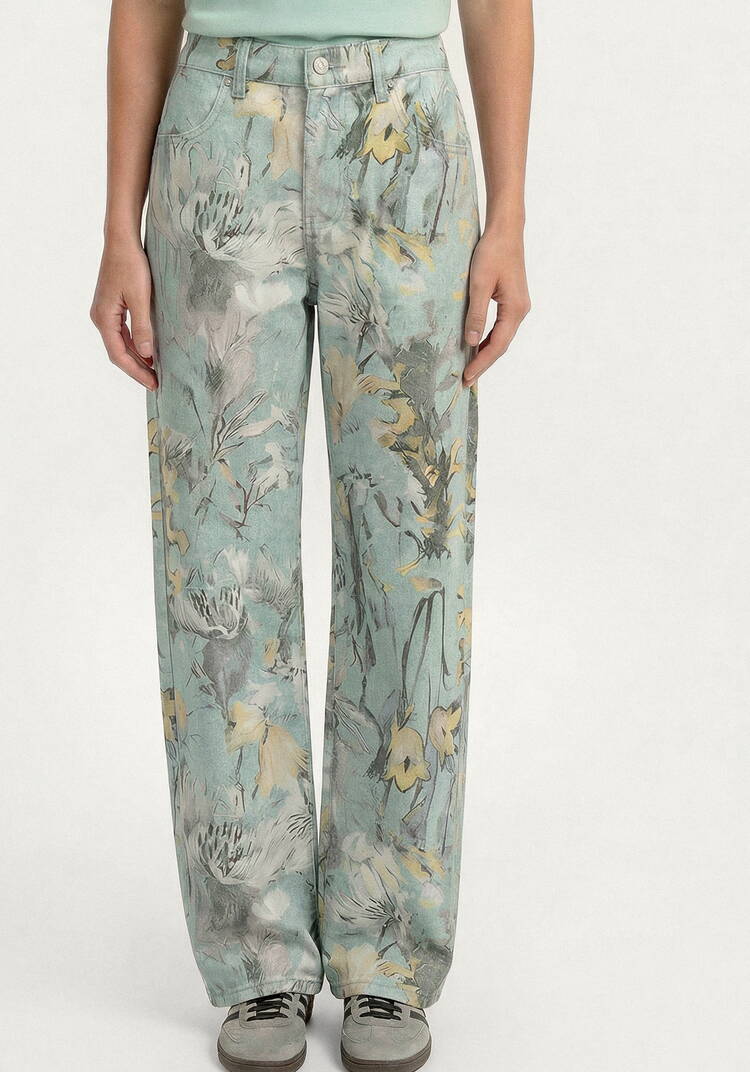 Джинсы прямого кроя с цветочными мотивами шир.  750, рис. 4