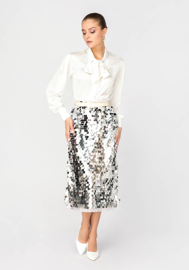 Блуза с декоративным бантом прямого силуэта шир.  750, рис. 8