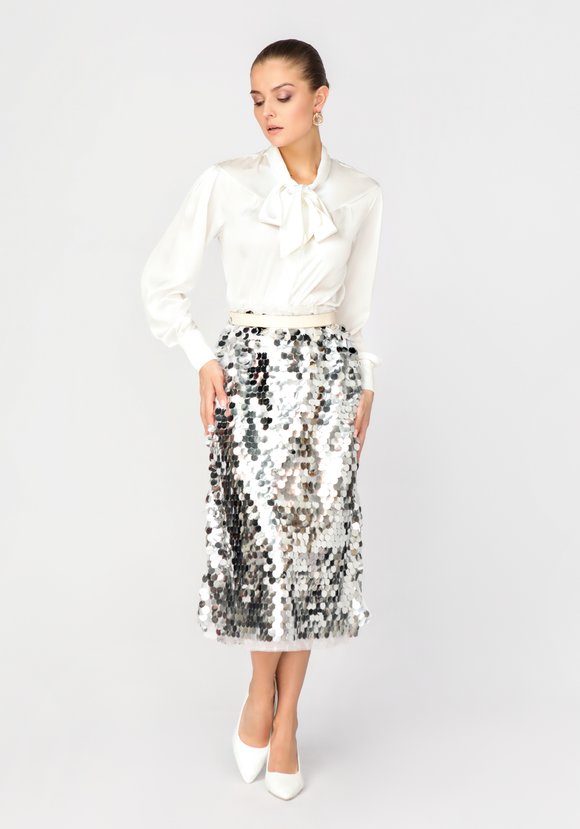 Блуза с декоративным бантом прямого силуэта шир.  580, рис. 8