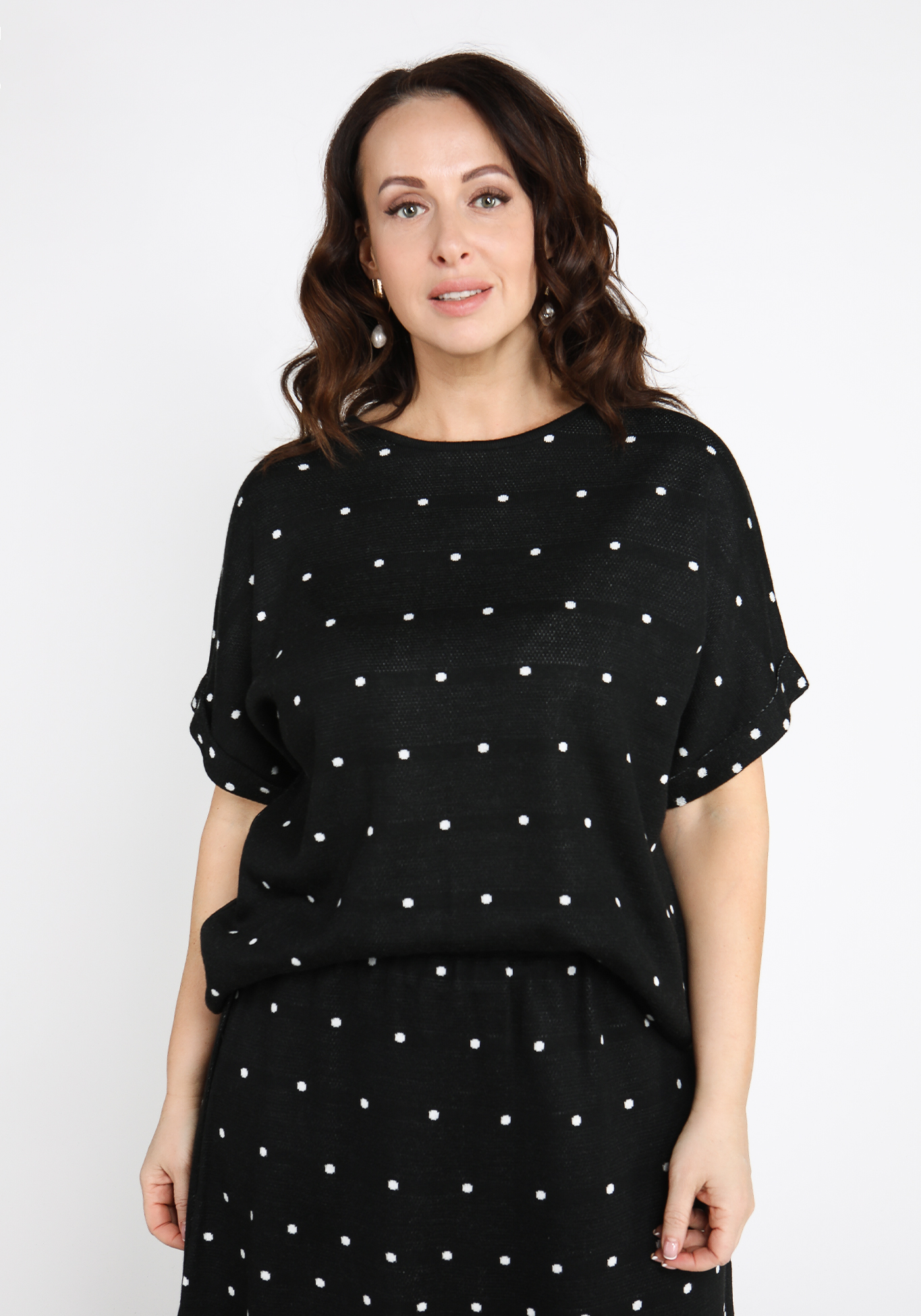 Джемпер с коротким рукавом в горошек