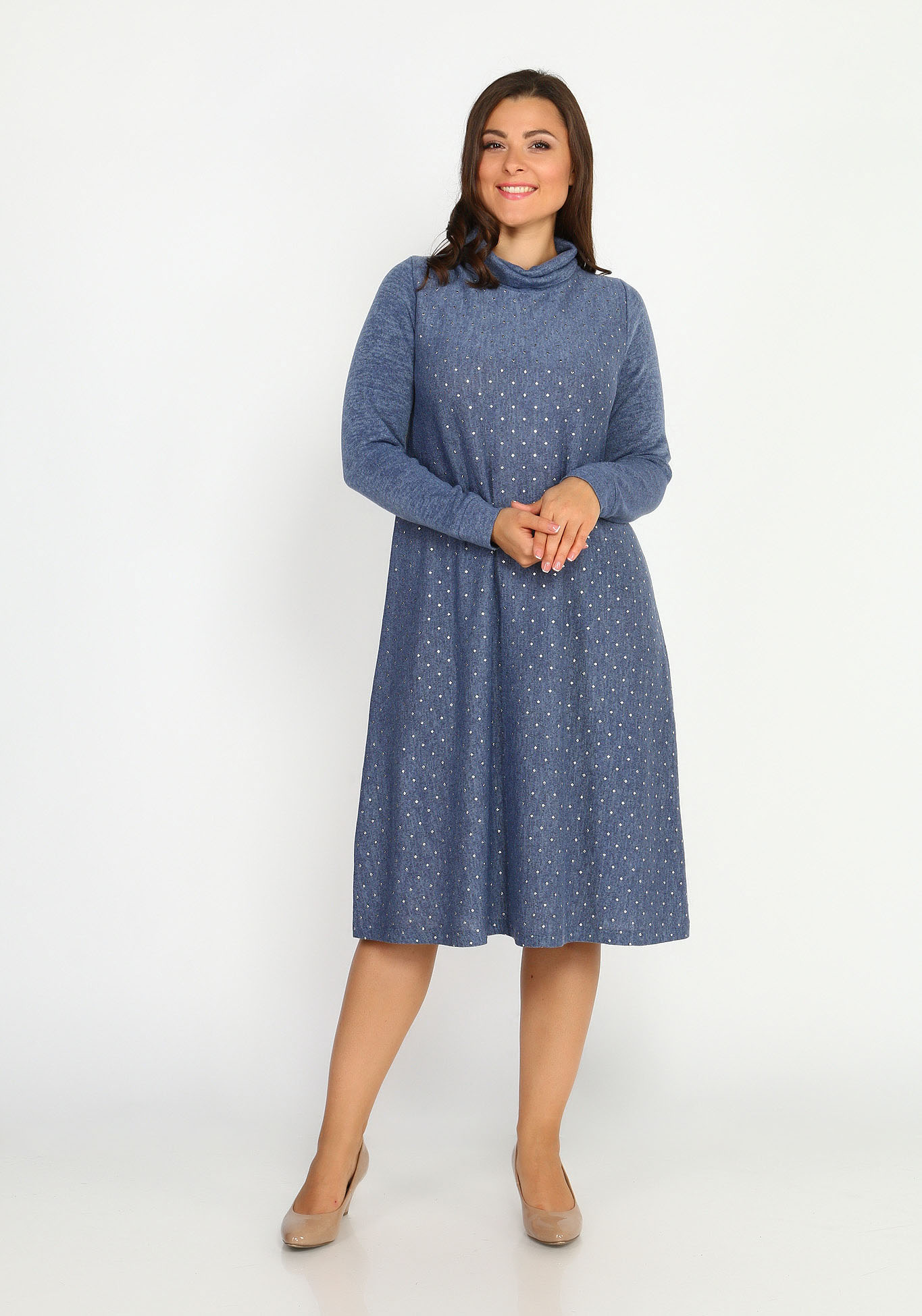 Платье с воротником "стойка" длиной миди Синель, размер 46, цвет серо-голубой - фото 1