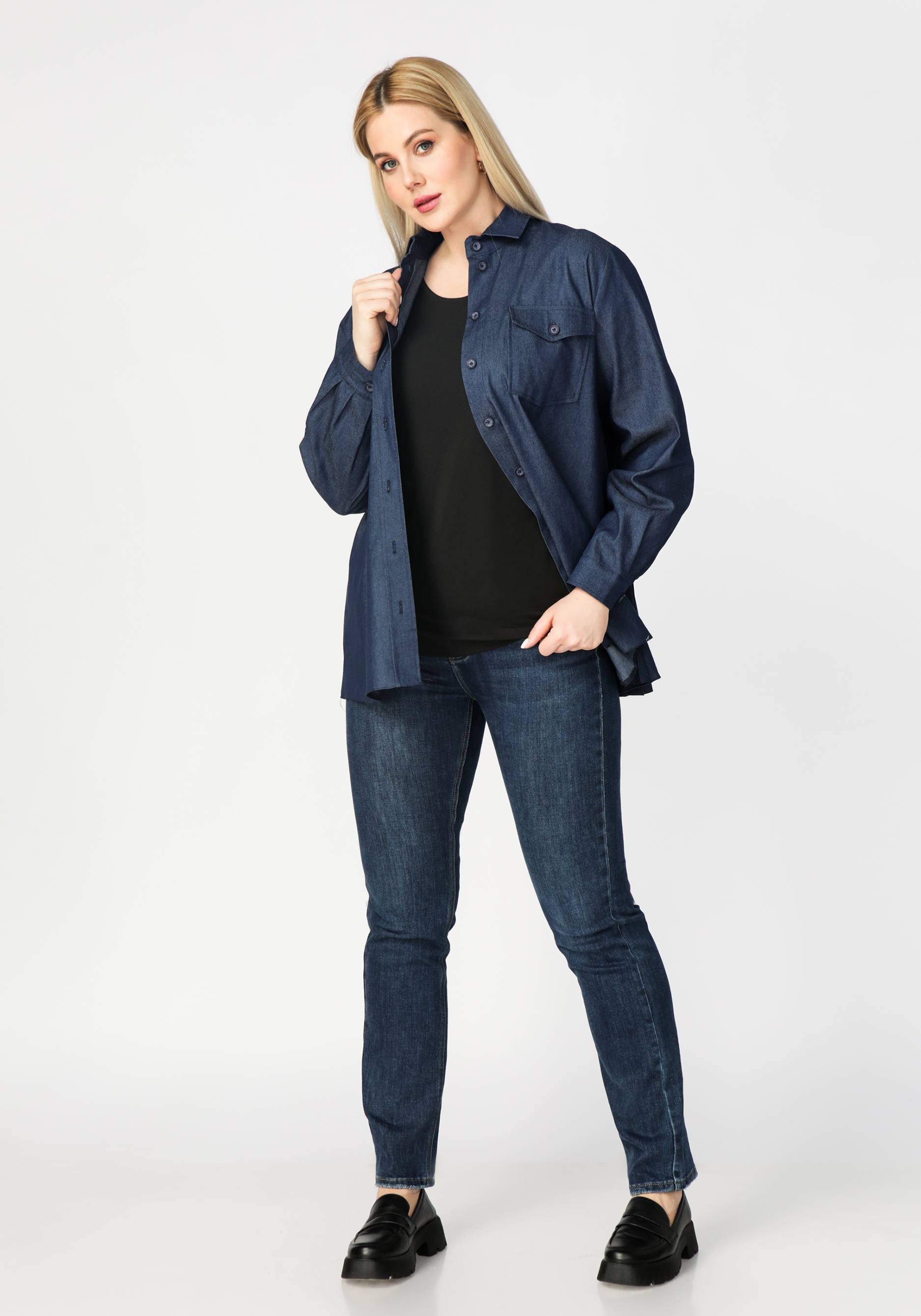 Рубашка джинсовая с карманами VeraVo, цвет синий, размер 56 - фото 4