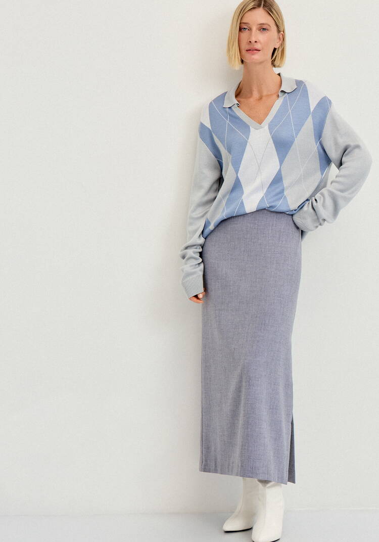 Джемпер с воротом-поло и ромбовидным узором шир.  750, рис. 24