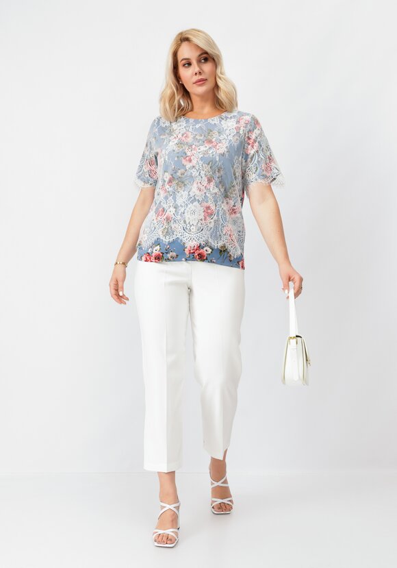 Блуза цветочная с кружевом шир.  580, рис. 16