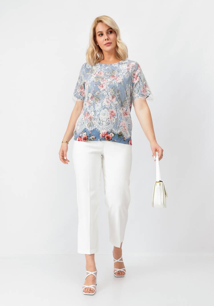 Блуза цветочная с кружевом шир.  750, рис. 16