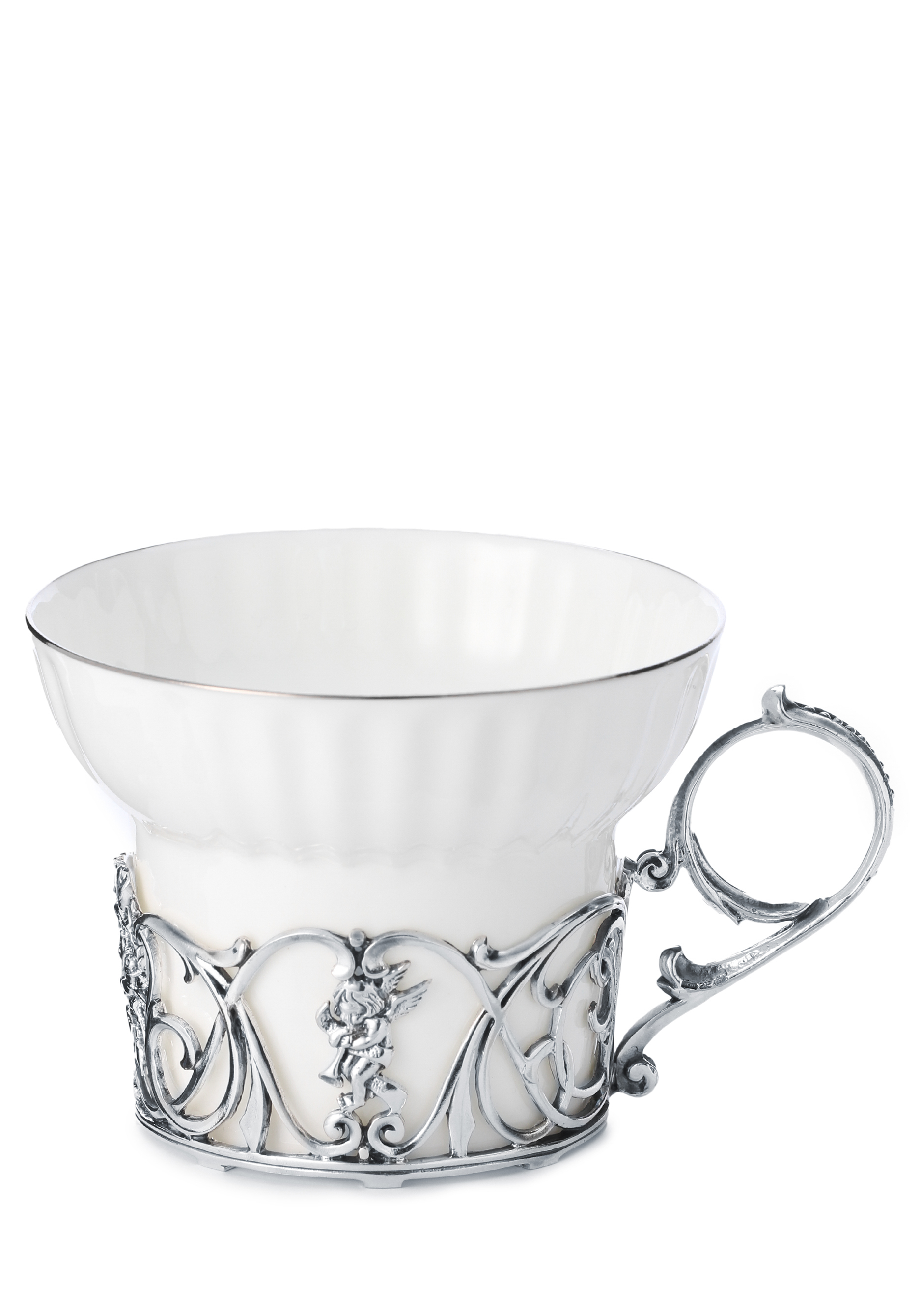 Чайная чашка Ангел фарфор, серебро чайная чашка летняя стрекоза из янтаря с ложечкой серебро