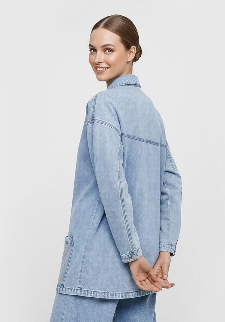 Джинсовая куртка со стразами Асеня шир.  750, рис. 4