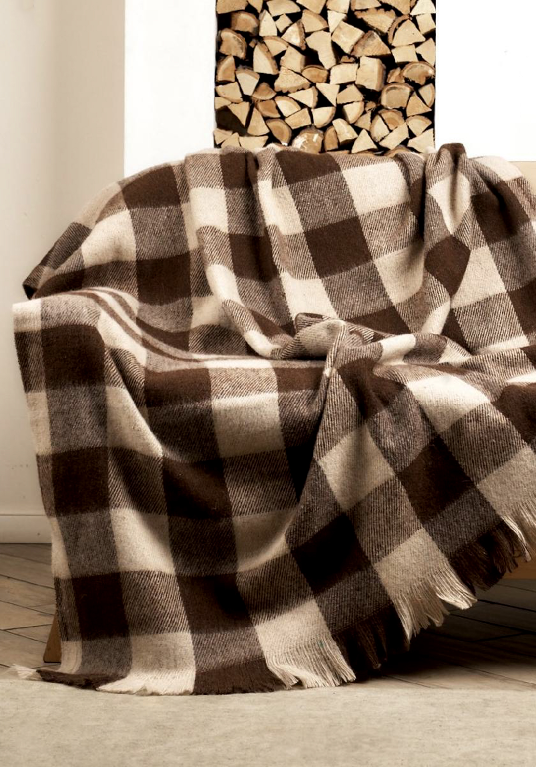 

Плед из верблюжьей шерсти "Клeтка", Коричневый