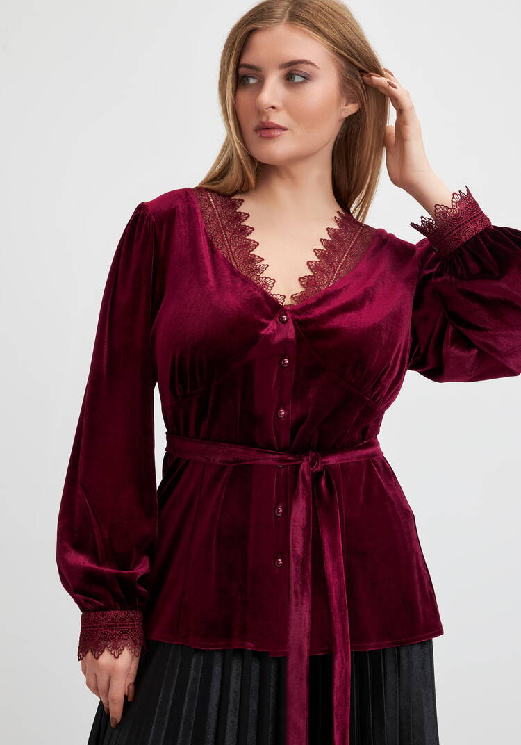 Блуза бархатная со вставками из кружева шир.  750, рис. 13