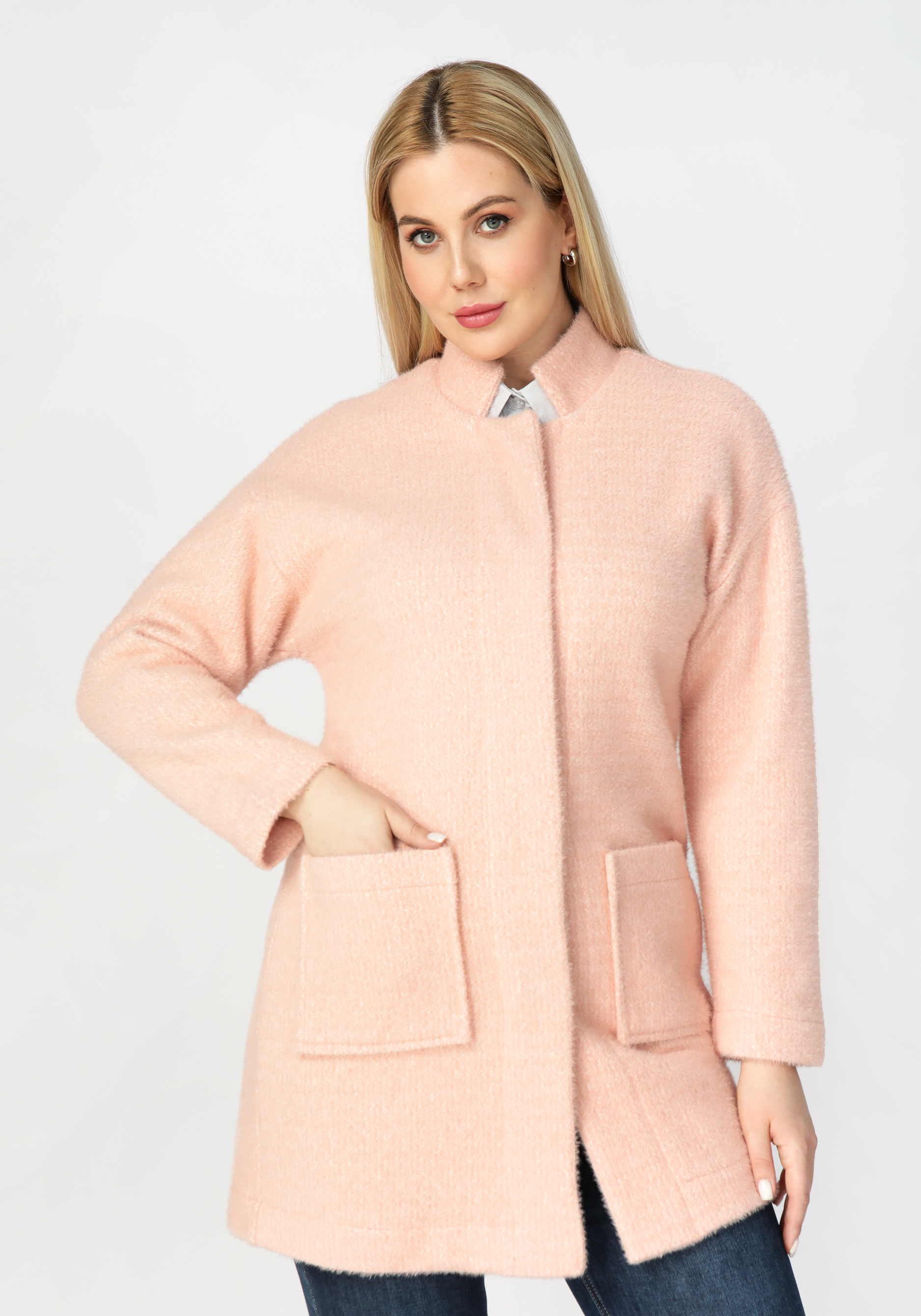 

Жакет с карманами прямого кроя, Розовый