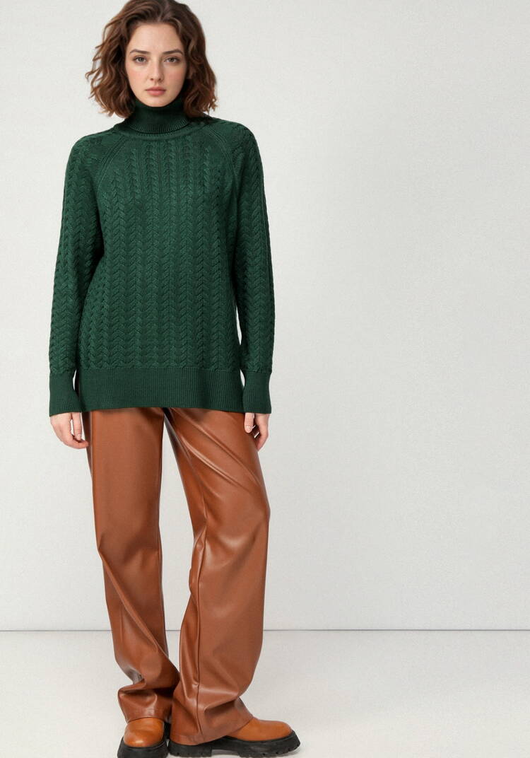 Свитер вязаный с косами и высоким горлом шир.  750, рис. 30