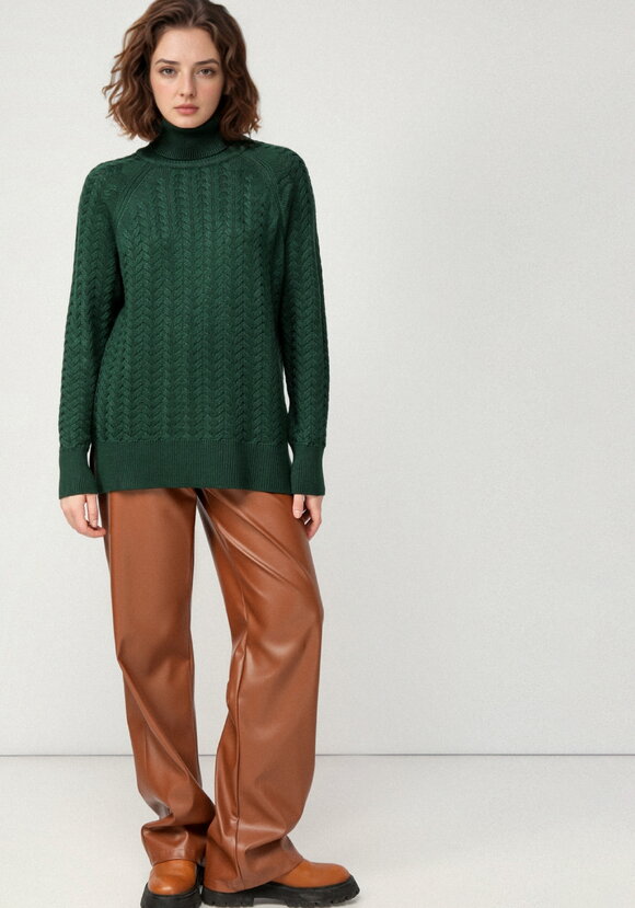 Свитер вязаный с косами и высоким горлом шир.  580, рис. 30