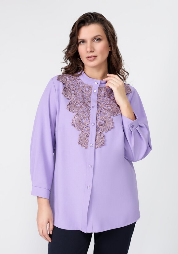 Блуза на пуговицах с ажурным кружевом шир.  580, рис. 16