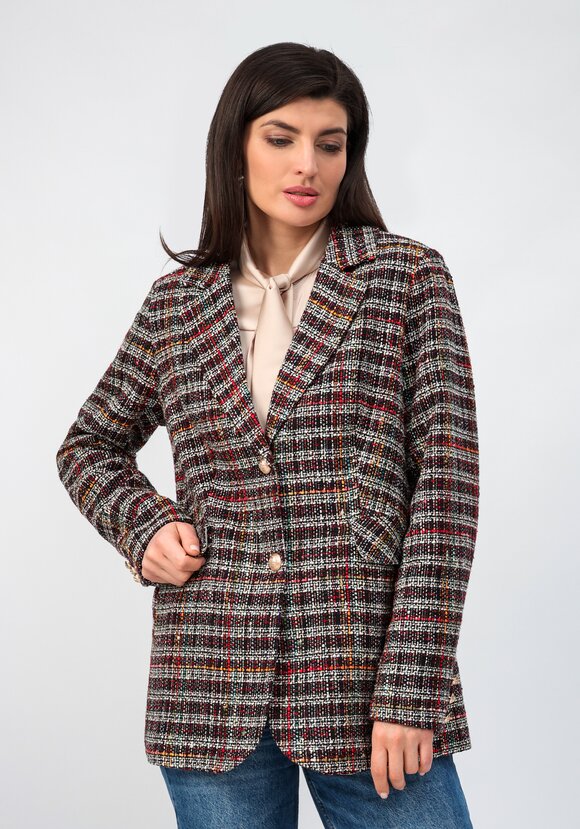 Пиджак из твида в клетку на подкладе шир.  580, рис. 1