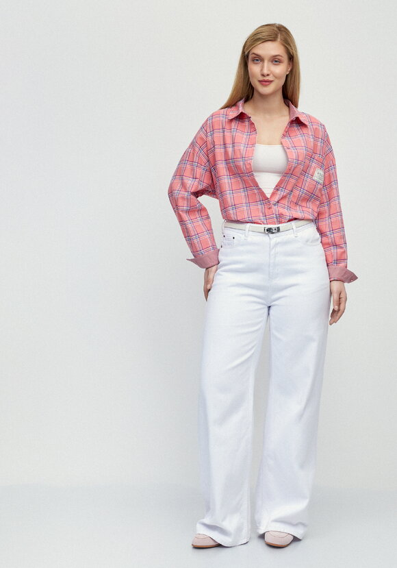 Рубашка в клетку с комбинацией трикотажа шир.  580, рис. 16