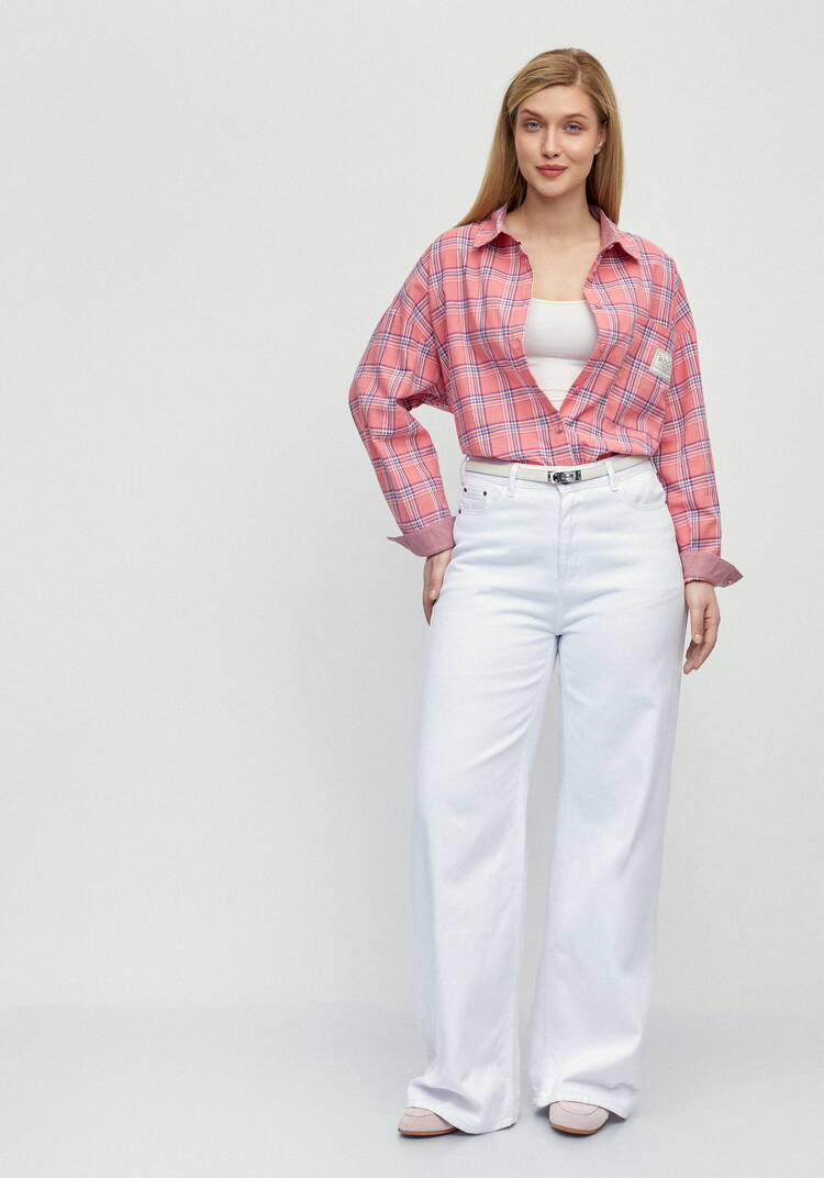 Рубашка в клетку с комбинацией трикотажа шир.  750, рис. 16