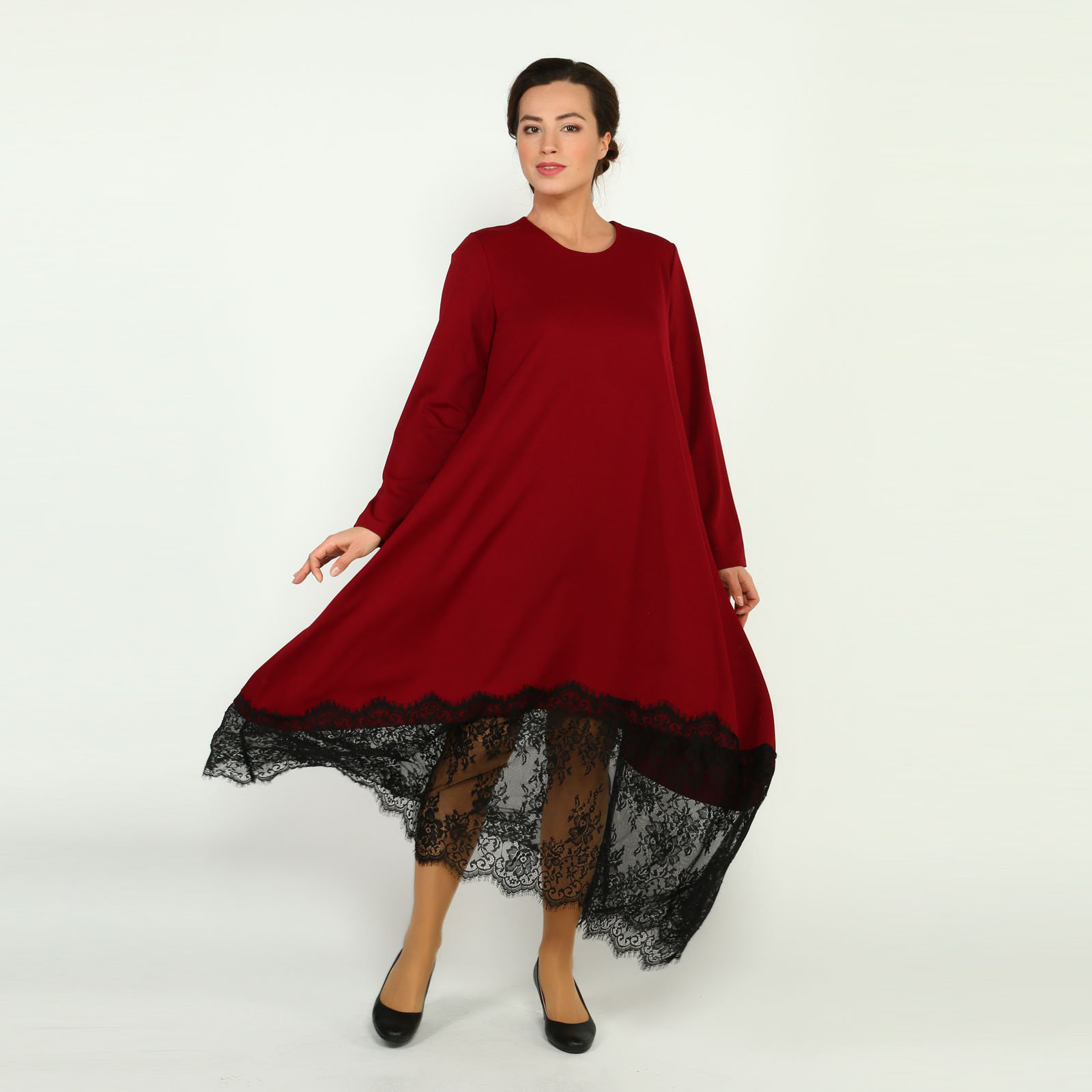 Платье с длинным рукавом и кружевом Frida, размер 44, цвет красный - фото 1