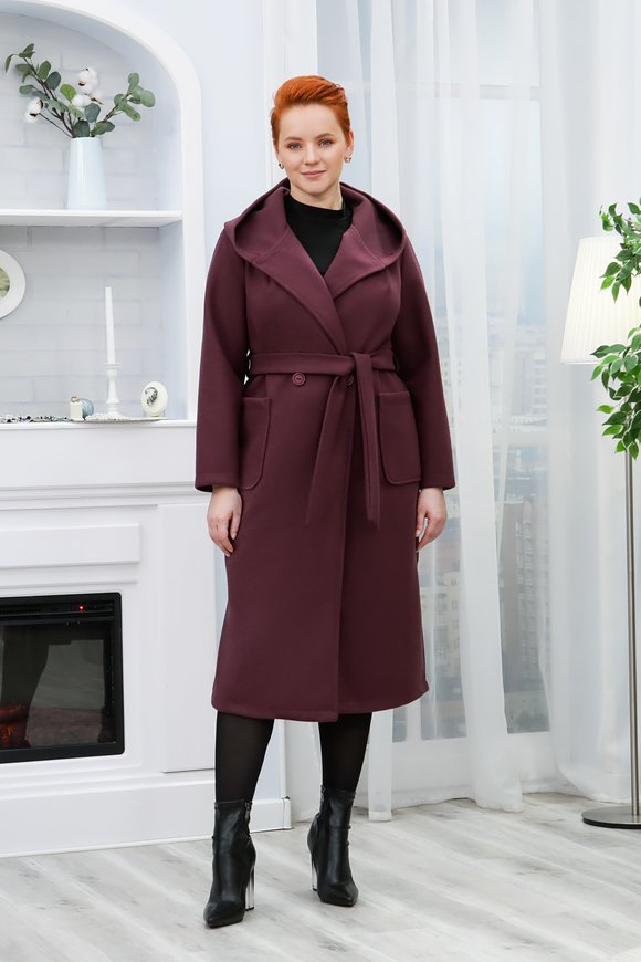 Пальто удлиненное с поясом и капюшоном шир.  580, рис. 17