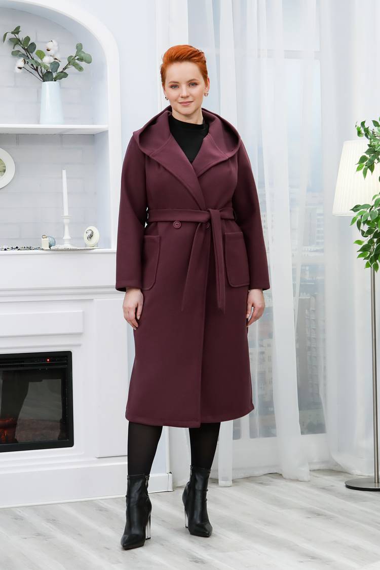 Пальто удлиненное с поясом и капюшоном шир.  750, рис. 17