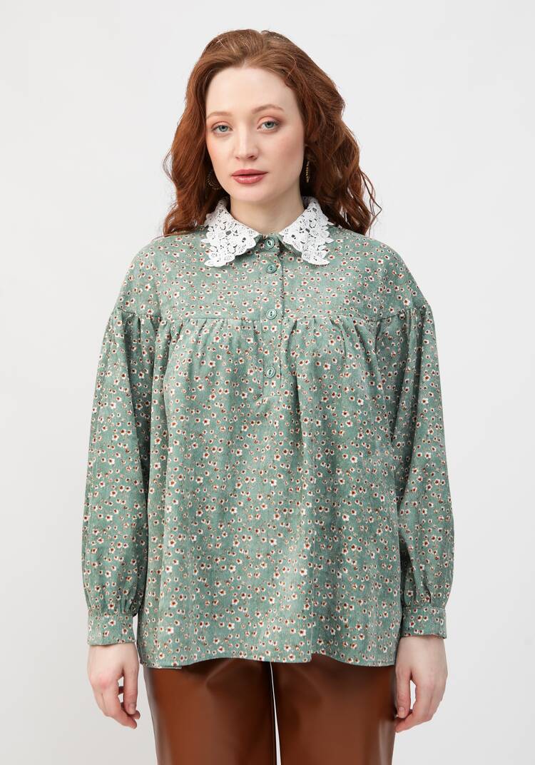 Блуза с цветочным принтом и воротником шир.  750, рис. 19