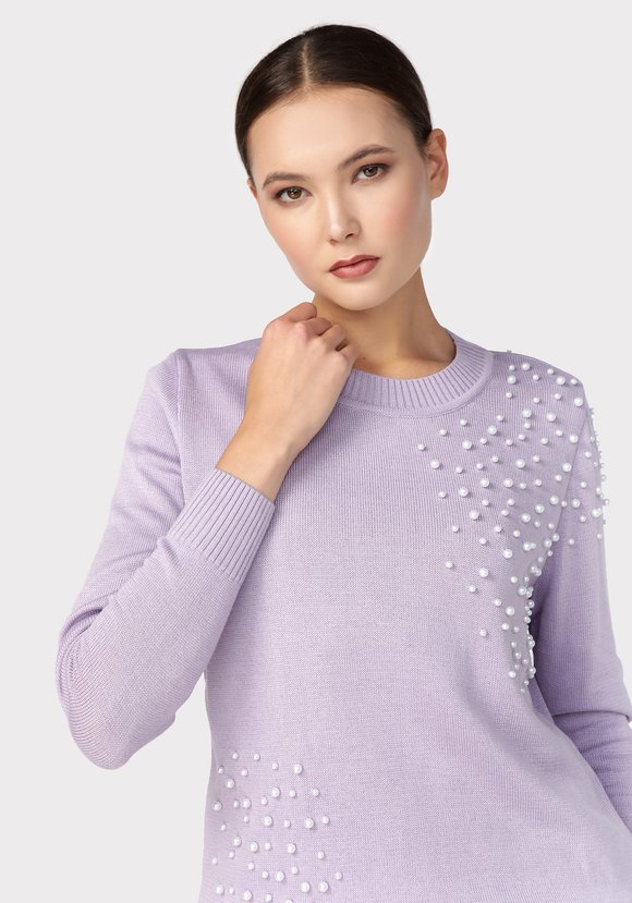 Джемпер с бусинами по плечу и низу изделия шир.  580, рис. 1