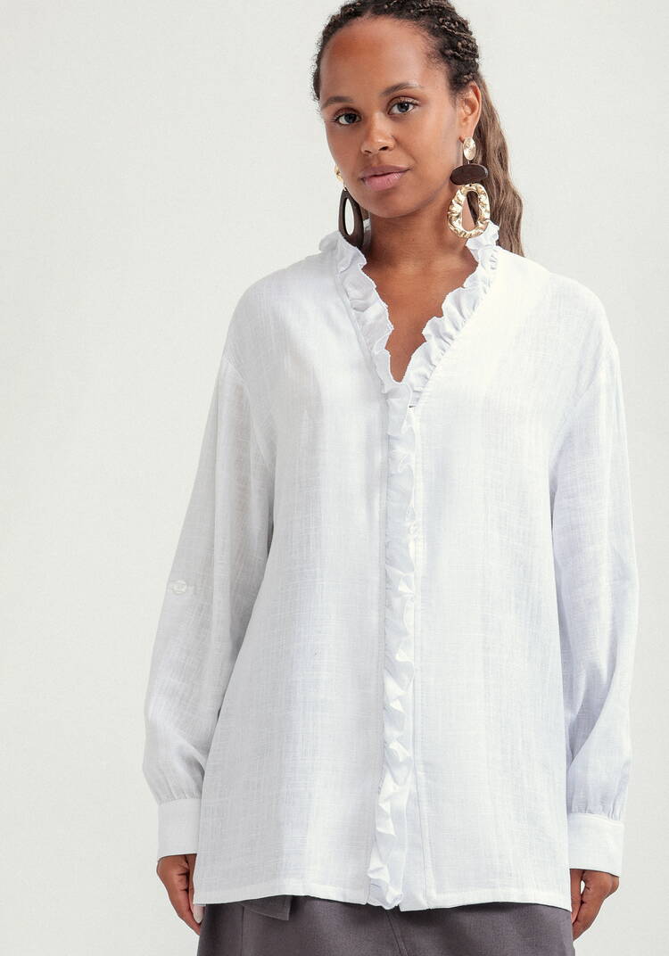 Блуза с рюшей по борту и горловине шир.  750, рис. 4