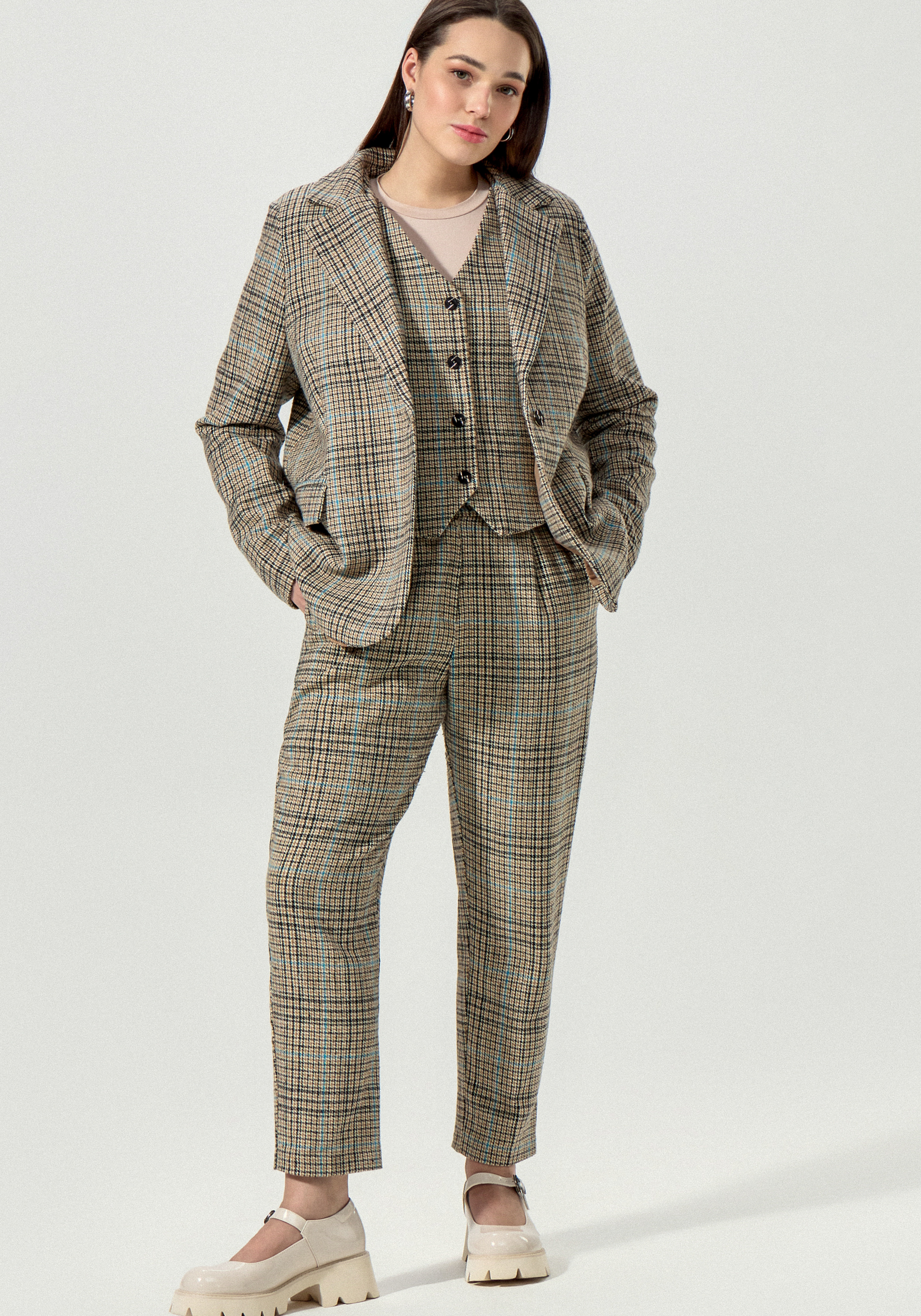 

Жилет с принтом клетка, Бежевый