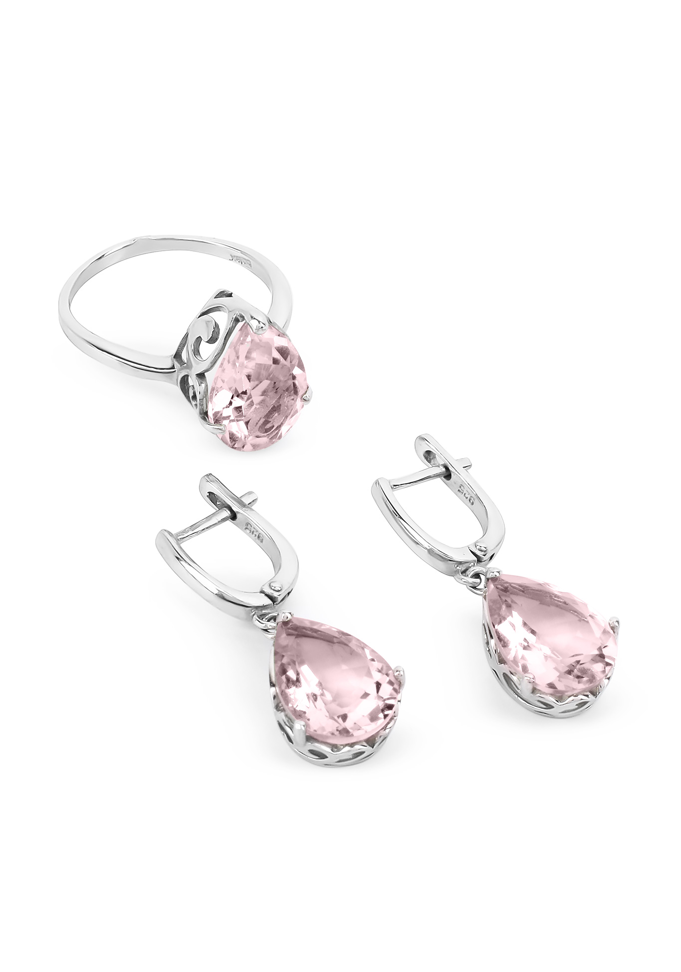 

Серебряный набор (серьги+кольца) "Мятное очарование", Розовый