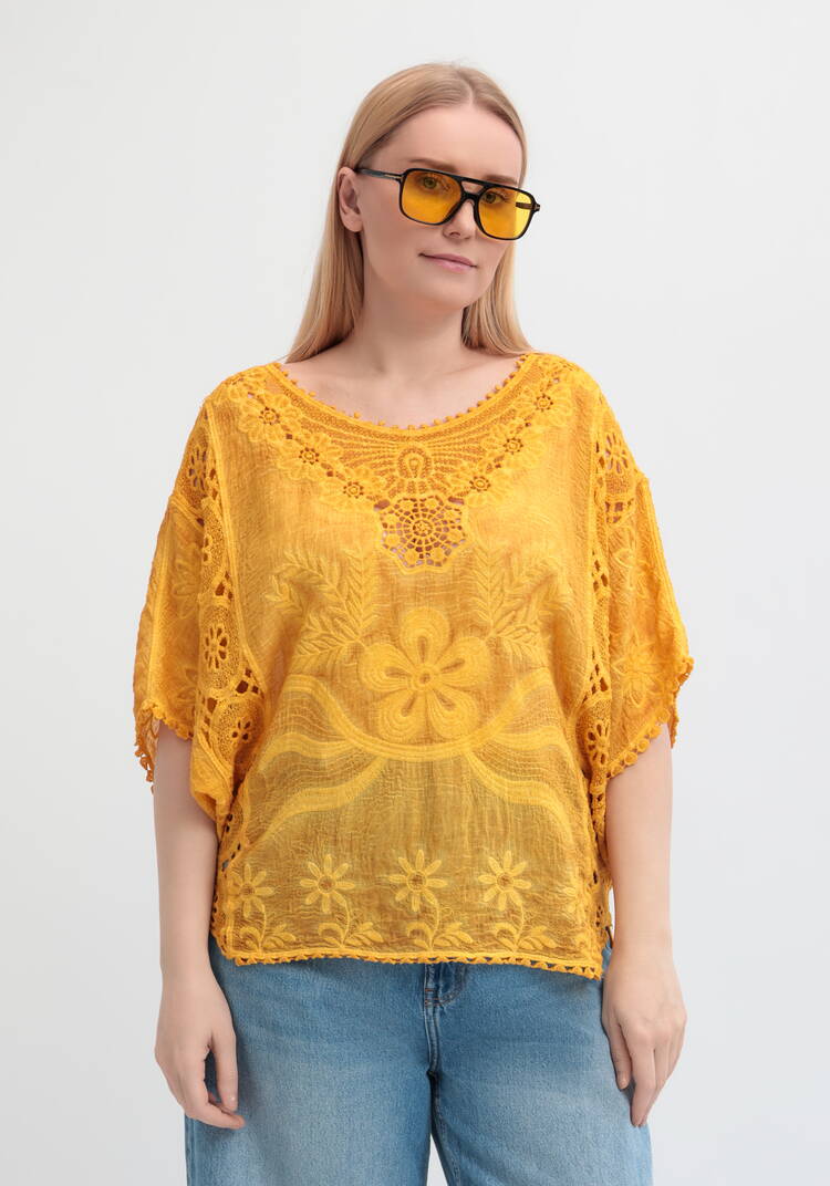 Блуза свободная с кружевным шитьем шир.  750, рис. 4