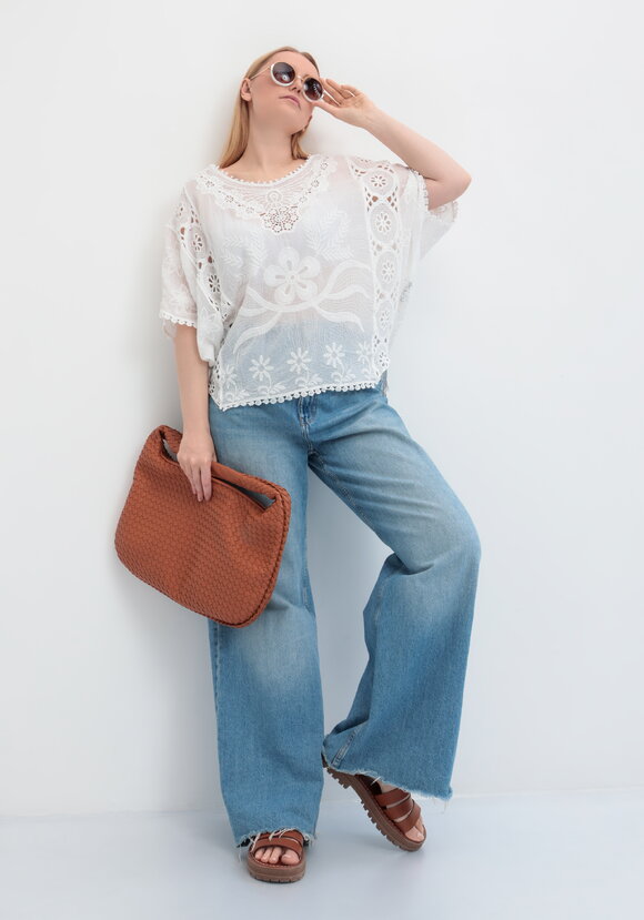 Блуза свободная с кружевным шитьем шир.  580, рис. 8