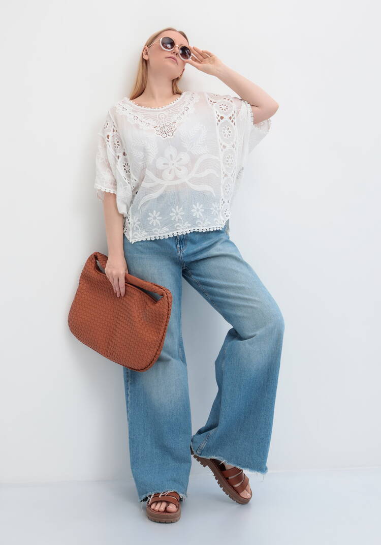 Блуза свободная с кружевным шитьем шир.  750, рис. 8