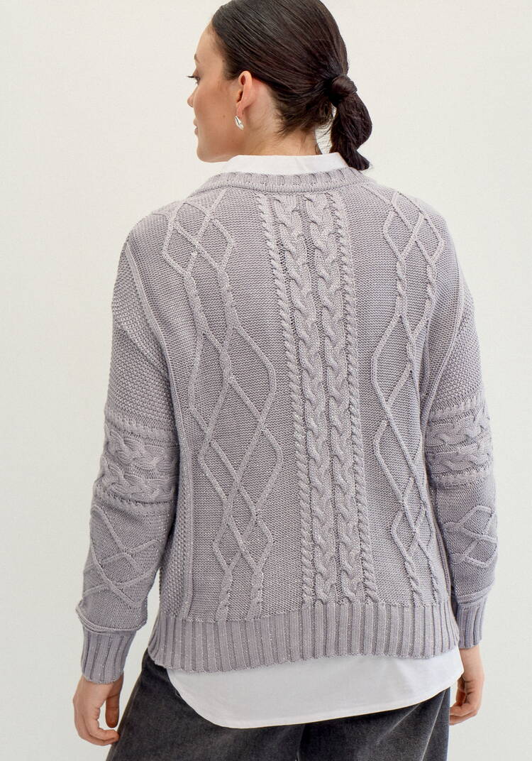 Джемпер женский с рисунком косы и араны шир.  750, рис. 4