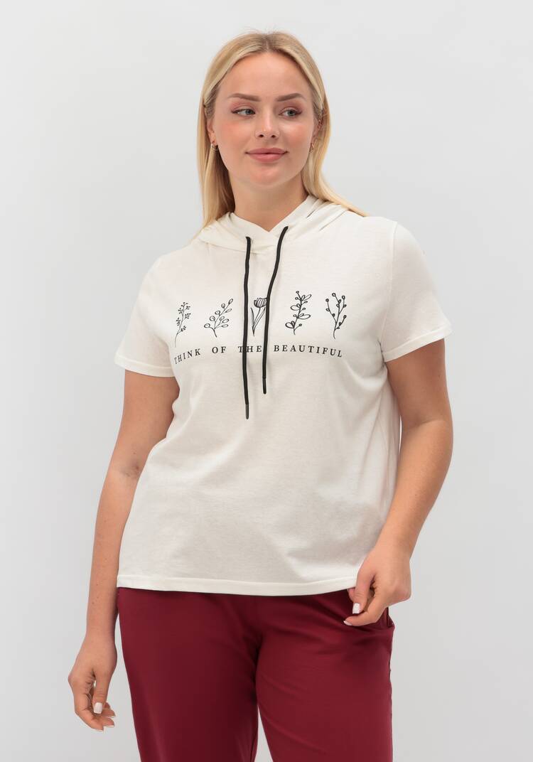 Футболка с капюшоном и лаконичным принтом шир.  750, рис. 44