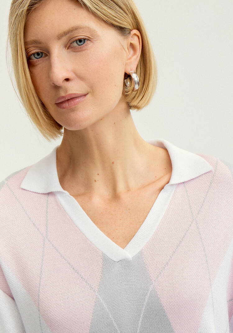 Джемпер с воротом-поло и ромбовидным узором шир.  750, рис. 5