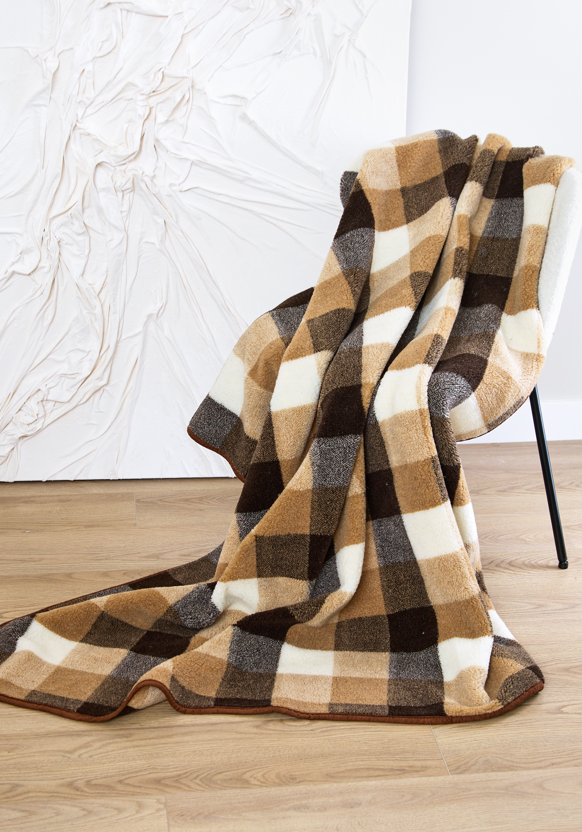 

Плед с овечьей шерстью "Клетка", Бежевый