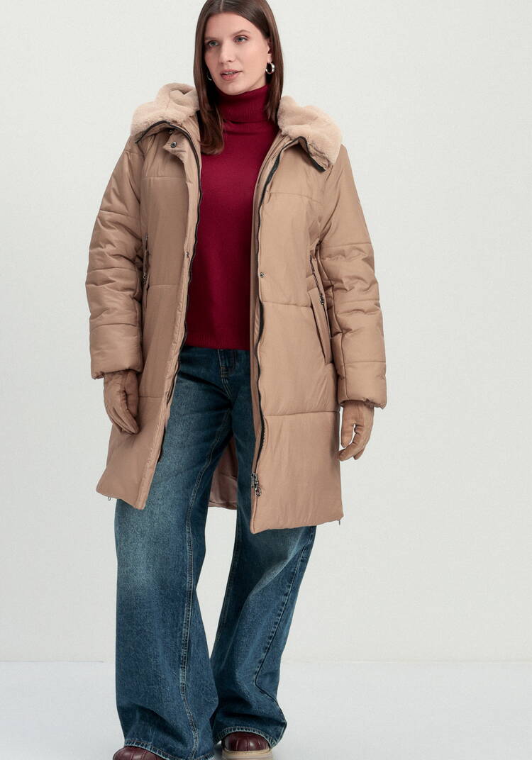 Пальто удлиненное с меховым капюшоном шир.  750, рис. 4