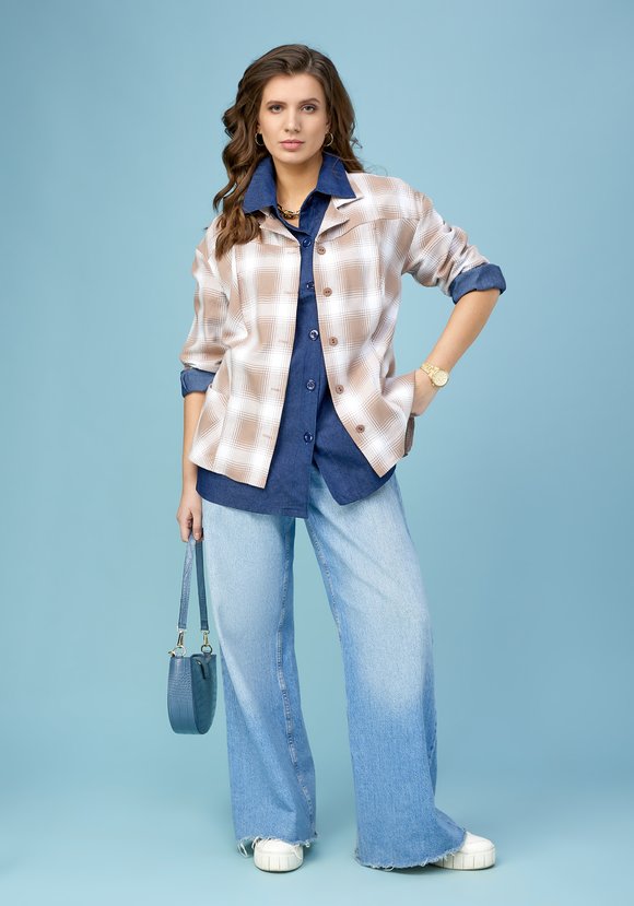 Блуза в клетку с накладными карманами шир.  580, рис. 17