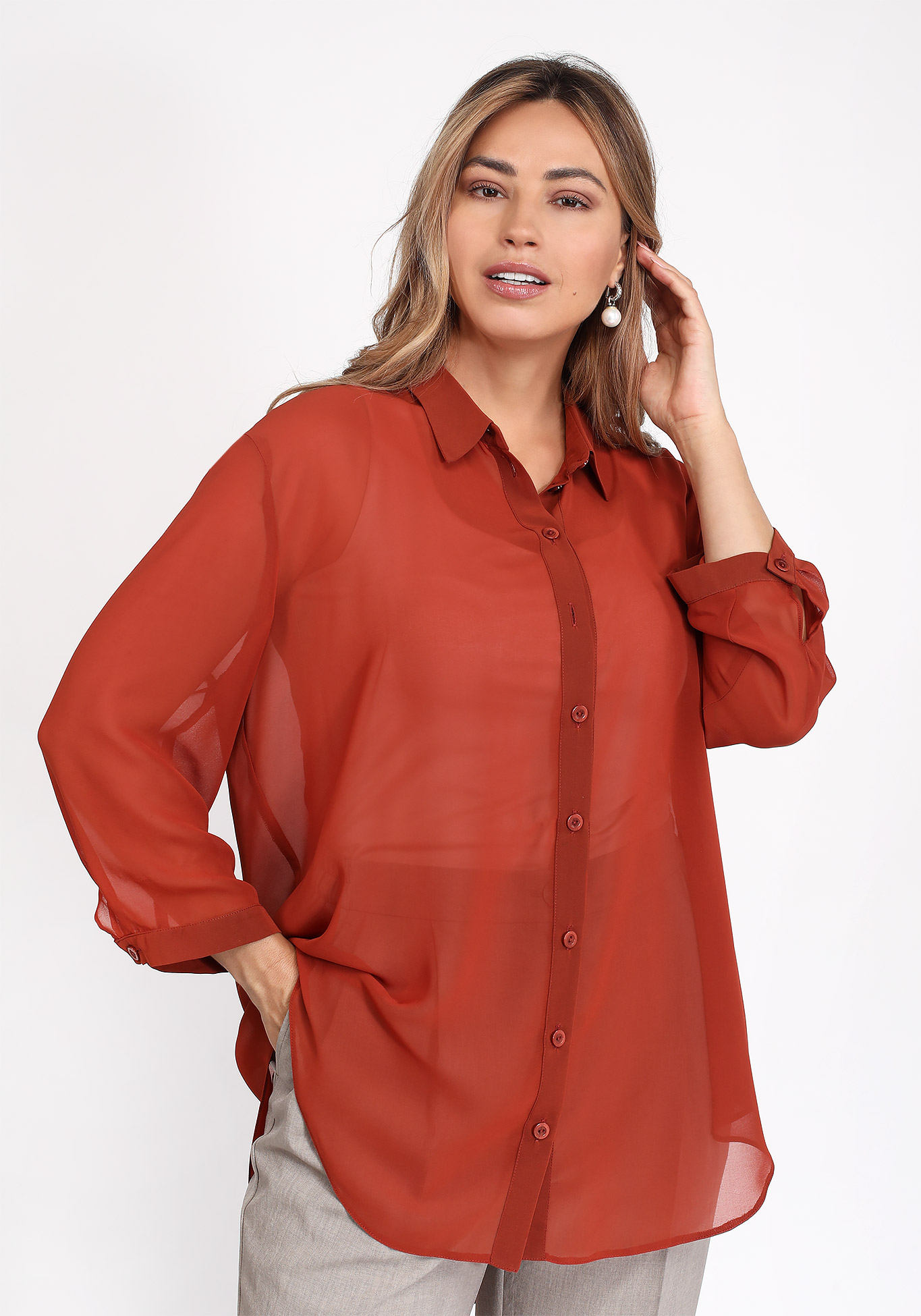 Блуза шифоновая с длинными рукавами Victoria, размер 48, цвет терракотовый - фото 2