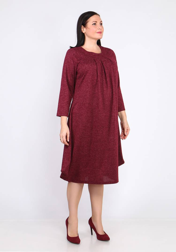 Платье-миди однотонное с длинным рукавом шир.  750, рис. 6