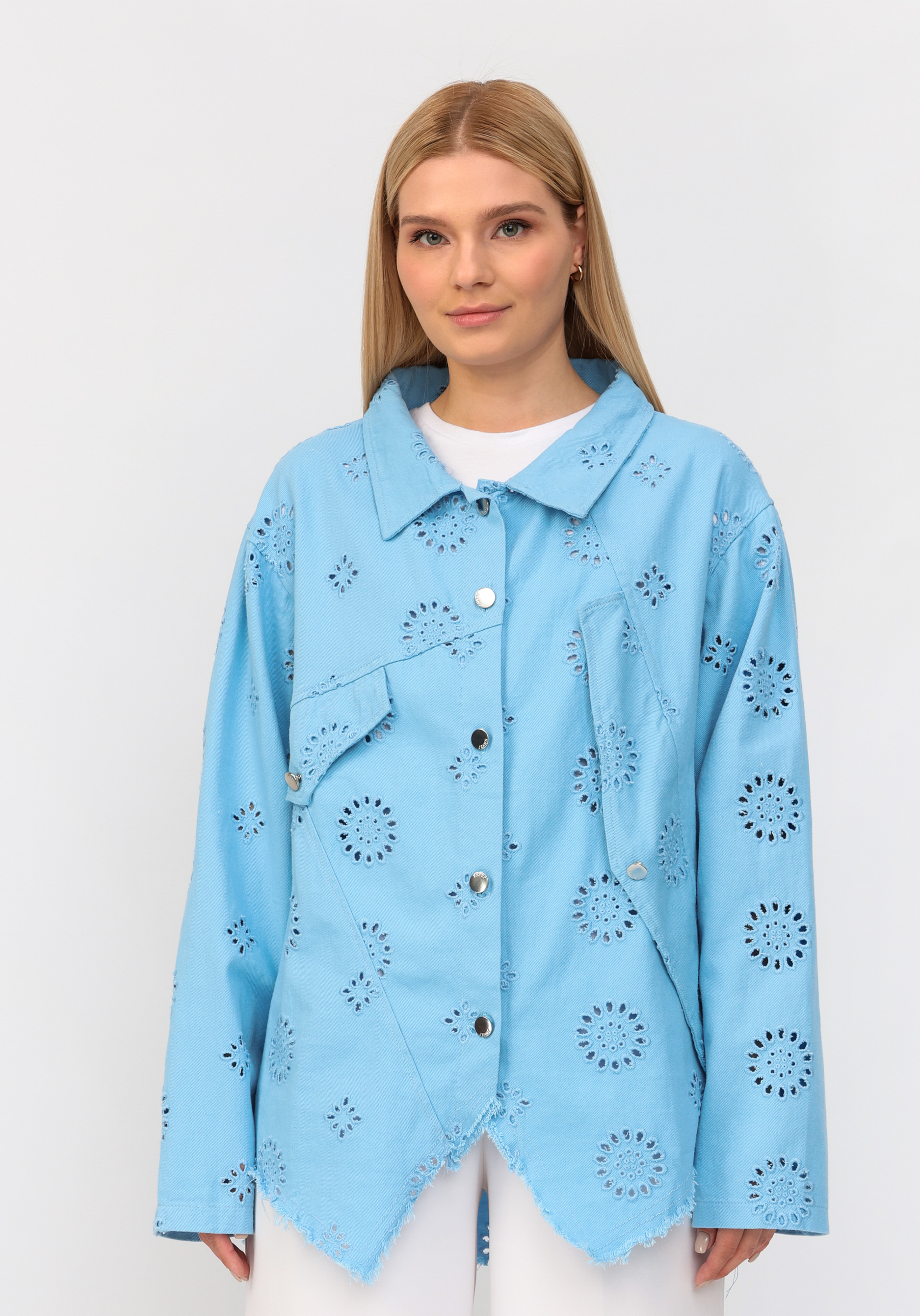 Джинсовая куртка с ришелье No name, размер 54-56, цвет голубой - фото 10