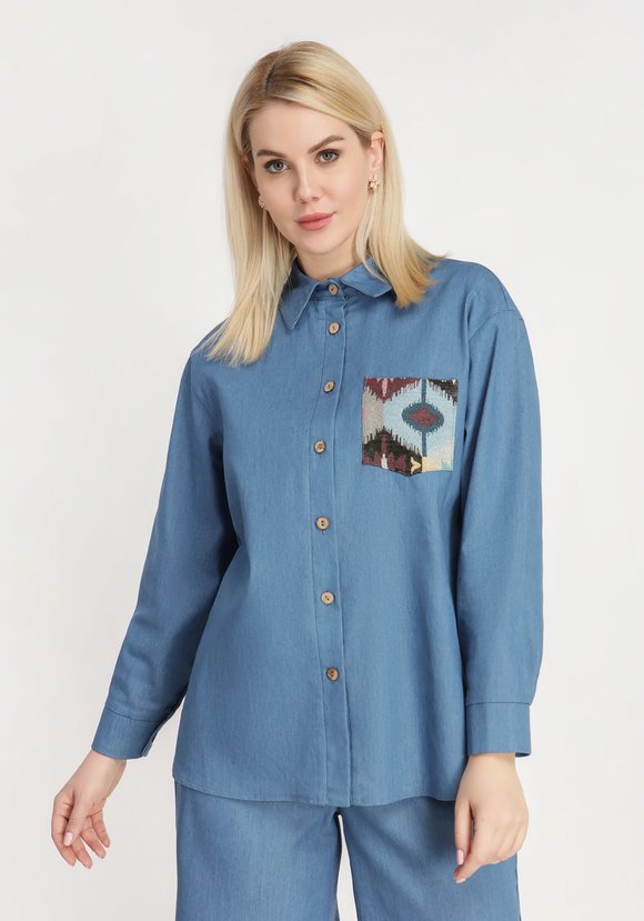 Рубашка с контрастной вставкой и карманом шир.  580, рис. 2