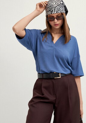 Поло с отложным воротником в рубчик