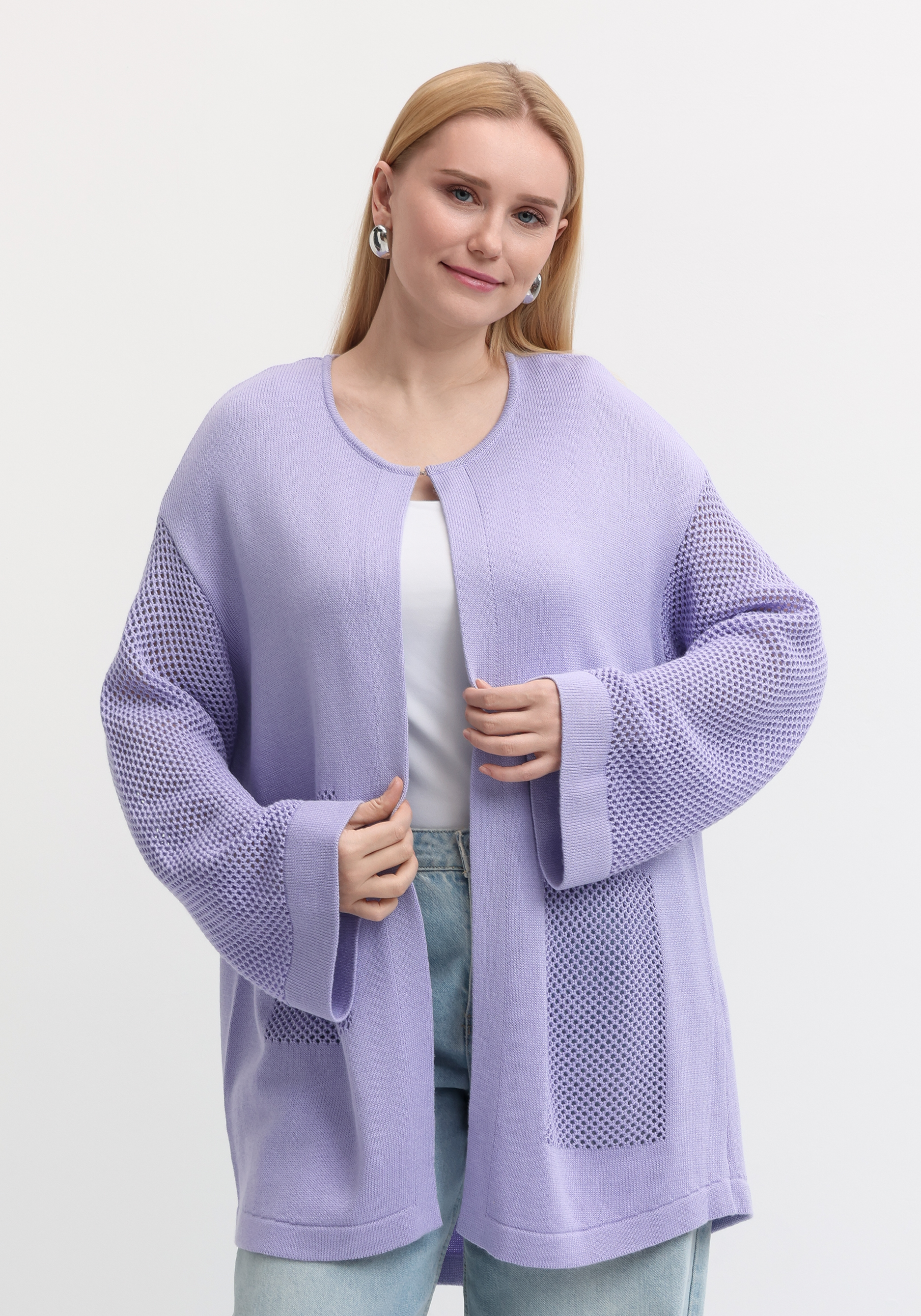 Кардиган оригинальной вязки прямого кроя