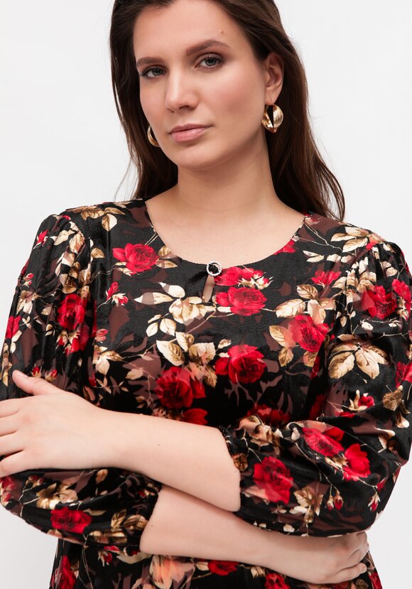 Платье из бархата с цветочным принтом шир.  580, рис. 6